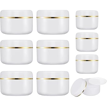 Pack of 10 Cream Jars for Filling 100 ml & 50 ml Empty Jar for Cream White Plastic Cosmetic Jar with Gold Band Cosmetic Container Empty Container for Makeup Creams