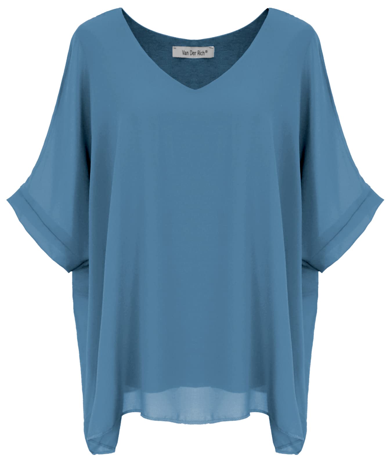 Van Der Rich ® - Bluse Locker aus Voile Chiffon V-Ausschnitt mit Innenfutter - Damen
