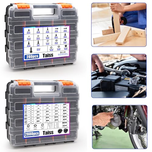 Image of Taiss 3160PCS Metric Flange Bolt Assortment Kit,Nuts and Bolts Assortment Kit M2 M3 M4 M5 M6x1.0 M8x1.25 M10x1.5 Bolt(4-45mm) 42 Sizes Hex Socket Button & Cap Head Metric Screw 10.9 Black Zinc Plated
