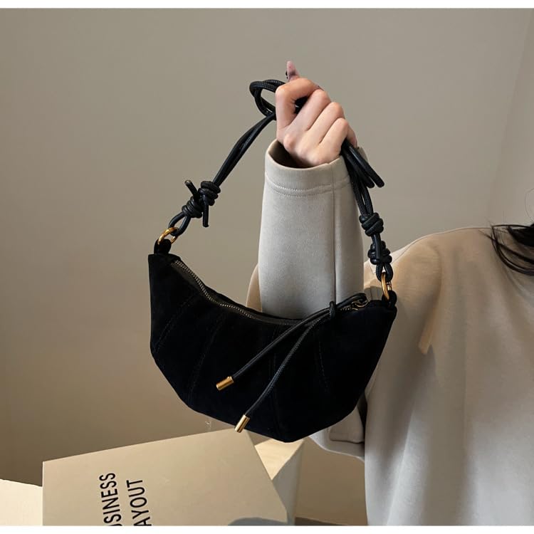 ENOPINK Crossbody Bags for Women Suede Crescent Zippered Shoulder Bags Purse Handbags Hobo Bags3