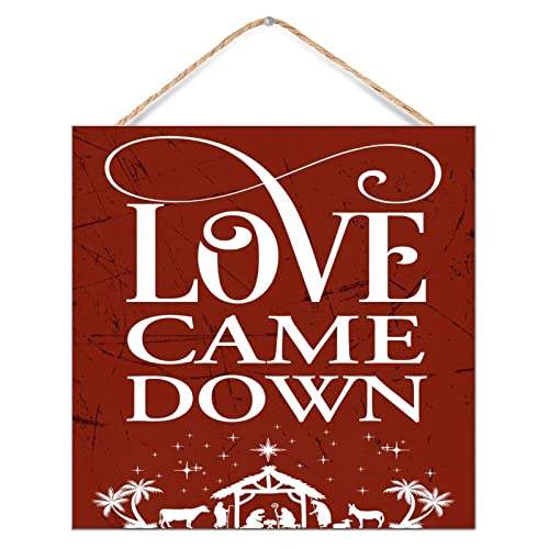 Décoration murale inspirante Love Came Down en bois 30x30 cm pour porche style ferme