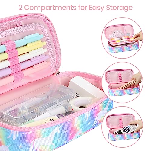 Image of Cambond Pencil Case for Girls - Cute Pencil Cases for Kids Teen Girls Big Capacity Pencil Box Special Pencil Pouch for School with Personalized Letter Cards and Slot, Rainbow Unicorn
