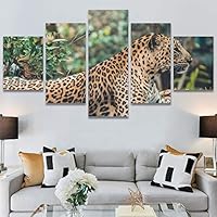 SIGNWIN 5 Panel Canvas Wall Art Animals Cheetah Closeup Contemporary Expressive Modern Artwork for Home Decorations Ready to Hang - 60