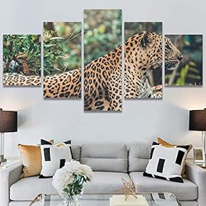 SIGNWIN 5 Panel Canvas Wall Art Animals Cheetah...