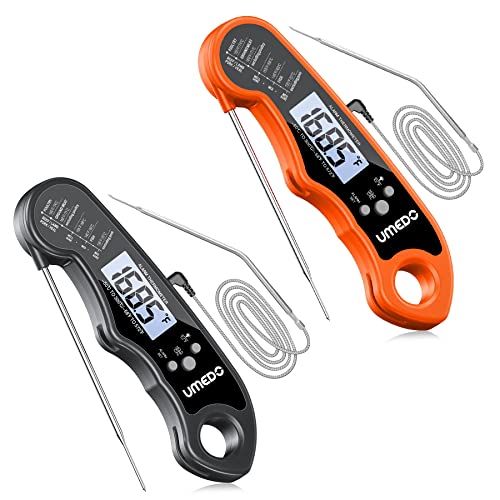 2 in 1 Meat Thermometers, Umedo Waterproof Instant Read Food Thermometer, Alarm Set, Backlight, Cal, Temp Chart, Cooking Thermometer for Grilling, BBQ, Baking, Candy, Liquid, Deep Fry