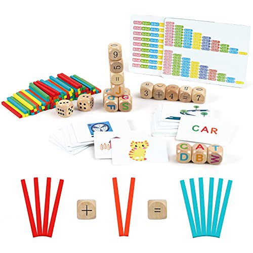 AISHUN Wooden Alphabet Number Math Counting Flash Cards Toys Letter Puzzle ABC Sight Words Match Games Animal Counting Board Preschool Educational Montessori Toys for Toddlers Boys Girls 3+ Years