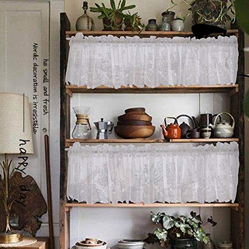 Super1798 1 peça 74 cm x 61 cm Cortina curta de renda com janela de renda e janela para varandas, co