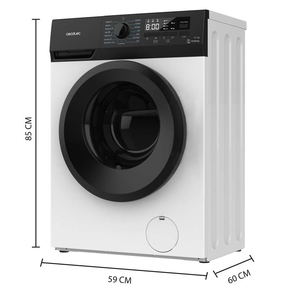 Cecotec Lavadora 10Kg de Carga Frontal Bolero DressCode 10300 Inverter A 2000W, 1400 rpm Máximas Regulables, 15 Programas, Bajo Consumo, Vapor SteamMax, Limipieza Automática del Tambor