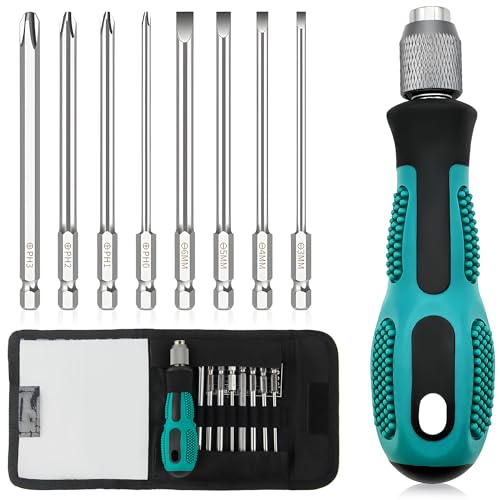8 in 1 Screwdriver Set 1/4" Magnetic Screwdriver with 4 Flat 4 Cross Head Bits, Ergonomic Screwdriver Hand Tools, Soft-Grip Handle Interchangeable Chrome Vanadium Screwdrivers