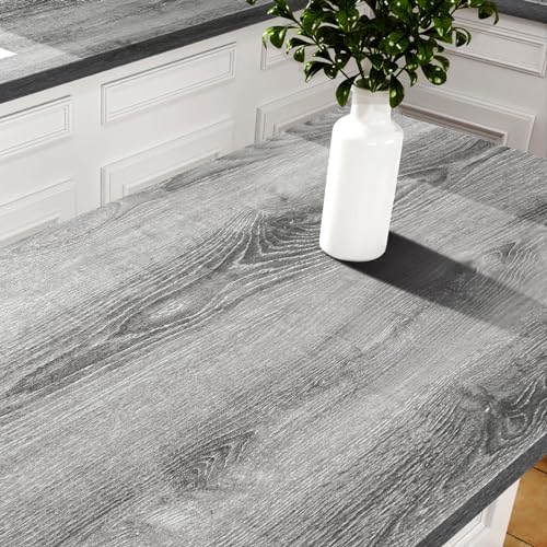 Stickyart Thick Grey Wood Cabinet Wallpaper Wood Grain Contact Paper Peel and Stick Vintage Wallpaper Self Adhesive Removable Gray Wood Paper for Countertops Cabinets Drawers Closet Shelves 12'x80'