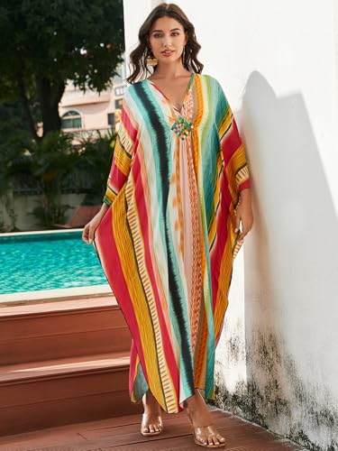 Image of KEYLORTING Plus Size Kaftan Dress Women, African Moo Moo Print Caftan, Batwing Dress, Beach Cover Up for Party and Loungewear