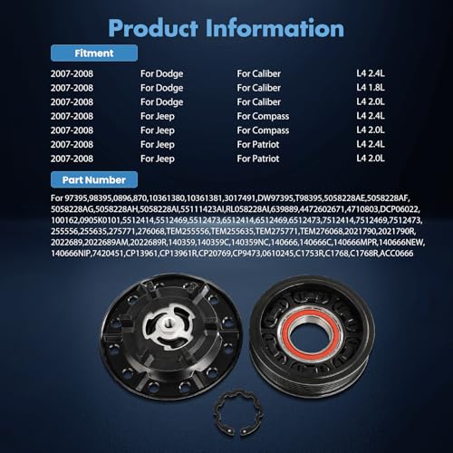 Image of ECCPP AC Compressor Clutch 2007-2008 for Jeep Compass Patriot 2.0L 2.4L
