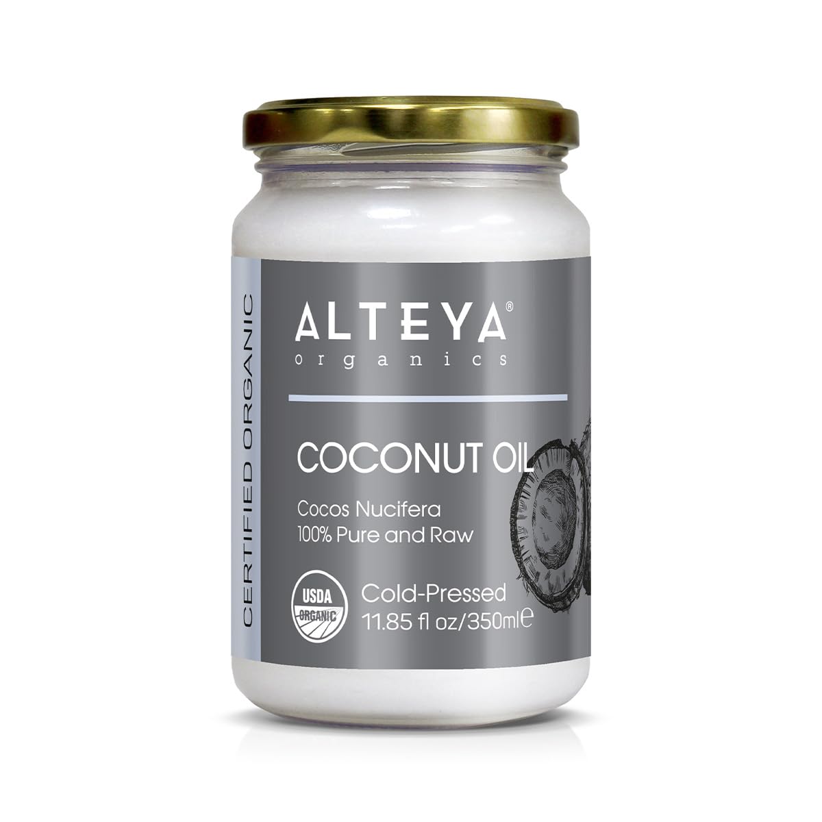 Alteya Aceite de Coco Crudo Virgen Extra Ecológico 350 ml - Aceite de coco 100% orgánico con certificado USDA, Cocos Nucifera puro y natural. País de origen Sri Lanka.