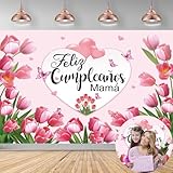 Feliz Cumpleanos Mama Backdrop Mexico Happy Mother's Day Pink Flowers Background Best Mom Ever I Love Mom Birthday Party Decorations Photo Booth Props (7x5FT)