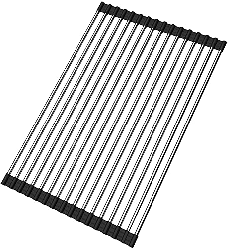 ROGBLIN Roll up Dish Drying Rack Over The Sink Kitchen Roll up Sink Drying Rack Portable Dish Rack Dish Drainer Foldable SUS304 Stainless Steel Dish Drying Rack (17.8''x11.2'')