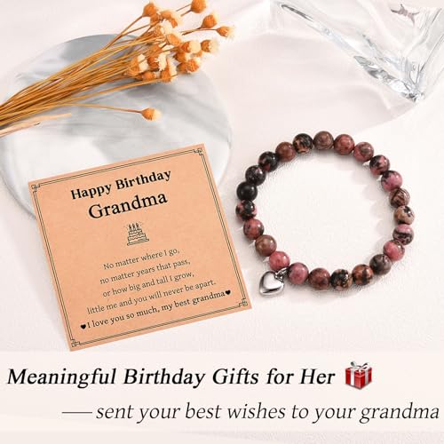 Image of Grandma Birthday Gifts, Birthday Gifts for Grandma from Granddaughter Grandson, Unique Birthday Bracelet Presents with Happy Birthday Grandma Card, Small, Red