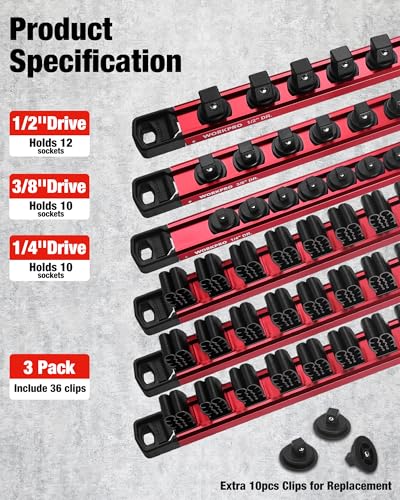 Image of WORKPRO 6-Piece Magnetic Socket and Screwdriver Organizer Set | 3-Piece 1 /4 inch, 3 /8 inch & 1 /2 inch Drive Metric & SAE Socket Rails, 3-Piece Screwdriver and Wrench Holders