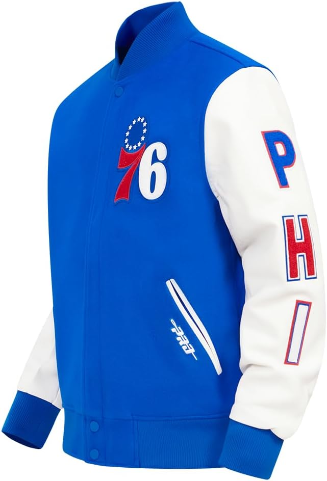 Pro Standard MENS NBA PHILADELPHIA 76ERS CLASSIC VARSITY VARSITY JACKET ROYAL BLUE/WHITE M - Image 3