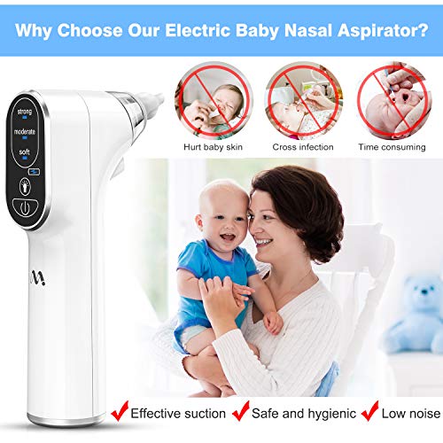 Misiki Nasal Aspirator for Baby, Baby Nose Cleaner with 3 Adjustable Suction Levels and 4 Silicone Tips, Electric Snot Sucker with Warm Light for Newborns and Toddlers, USB Charging, IPX6 Waterproof