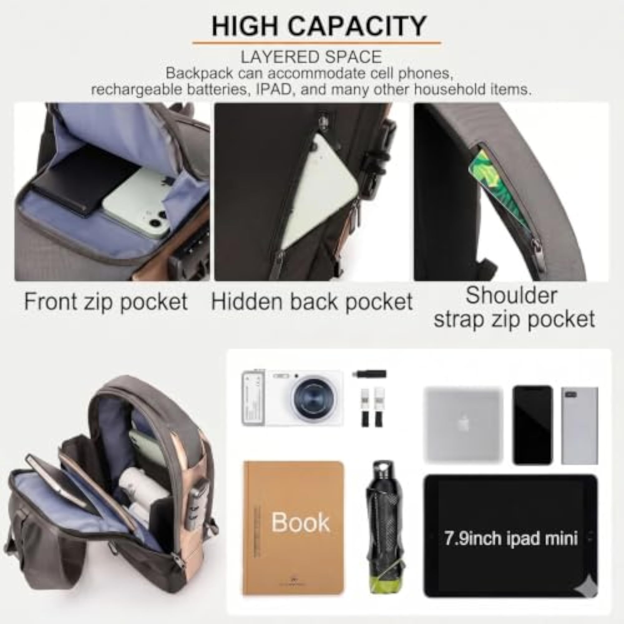Fashion Sling Bag for Men with Combination Lock, Black