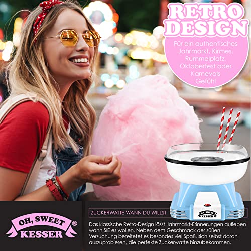 KESSER® Zuckerwattemaschine Set für Dein zuhause - Mit 30x Zuckerwatte Stäbchen & Messlöffel - Retro Cotton Candy Maschine - Zuckerwatte Maschine Mit Zubehör - Höhe 22 cm - 500 W Blau Weiß – Bild 7