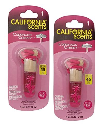 Image of California Scents Air Fresheners Hanging Vial Necklace, Hanging Car Air Freshener & Odor Eliminator for Strong Odor (2 Packs, Coronado Cherry)
