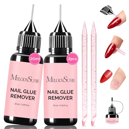 Image of MelodySusie 2Pcs Nail Glue Remover for Press on Acetone Free Nail Polish Remover Multi-Functional Remover for Nails Tips Gentle Glue Remover for Gel x Nails for Home Salon 20ML