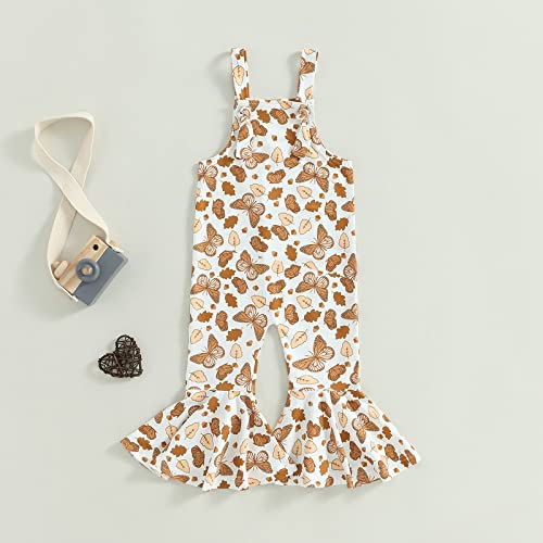 Toddler Baby Girl Floral Jumpsuits Kids Halloween Pumpkin Flower Strap One Piece Overall Romper Flare Pants Clothes (Butterfly,12-18 Months) #TOP2