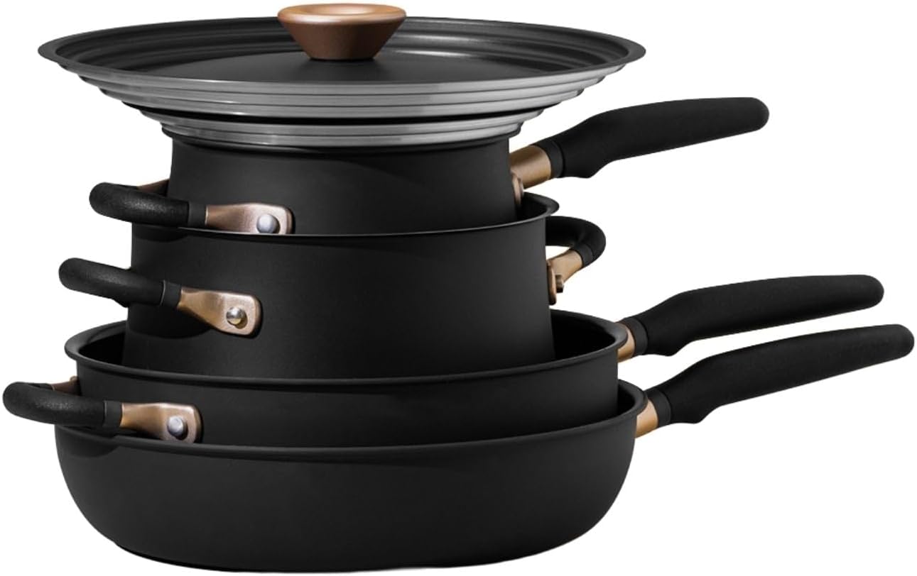 Meyer Accent Series - Hard Anodized Nonstick and Stainless Steel Pots and Pans/Essential Cookware Set/Induction&Gas Pan Set, Kitchen Set for Home, 6 Piece, Matte Black
