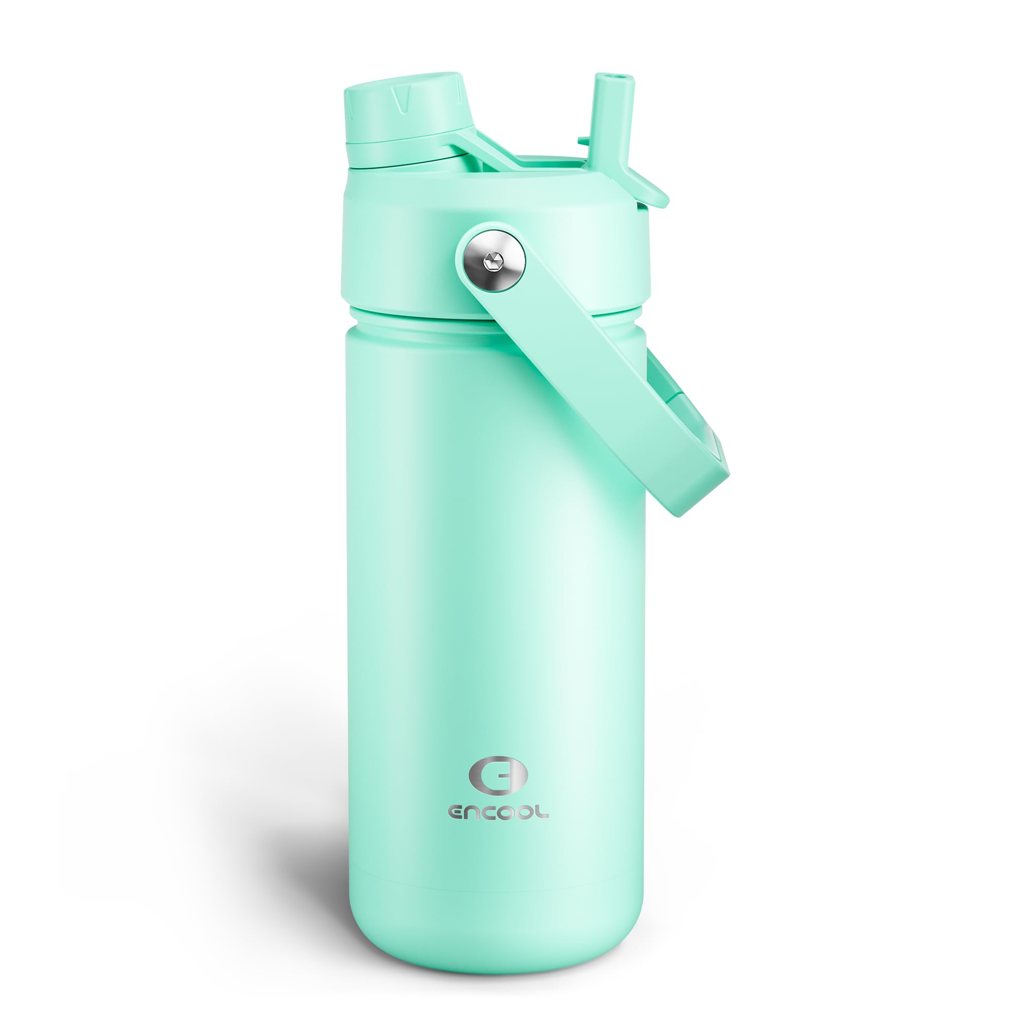 ENCOOL Insulated Water Bottle with Straw Stainless Steel Water Bottle, Leak-Proof, BPA-Free, Double Wall Vacuum Keeps Cold for 24 Hours for Sports, Travel, School (18 oz, Brook Green)