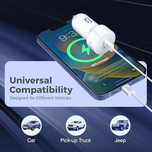 Image of UBON CH282 20W Type-C PD Fast Charging Car Charger | Compact Car Charging Adapter for iPhone, Android Smartphones, Smartwatches, Earbuds & Power Banks (White)