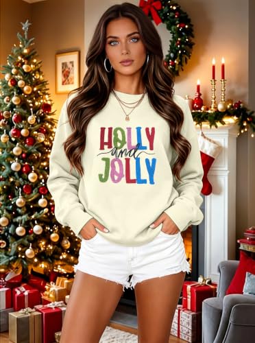 Christmas Sweatshirts for Women Holly and Jolly Embroidered Pullover Tops - image 7
