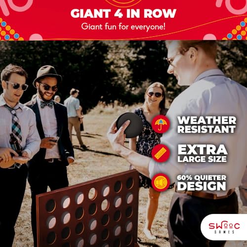 SWOOC Games - Giant Four in a Row (All Weather) With Carrying Case & 60% Quieter Design - Connect 4 for Outdoor, Yard, and Backyard - Kids and Adults2