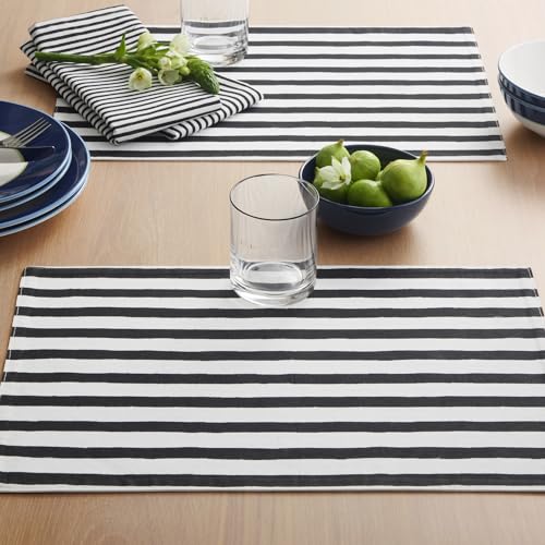 kate-spade-new-york-Hand-Painted-Shirting-Stripe-Reversible-Placemats-4-Pack-Set-100-Cotton-Machine-Washable-CreamBlack-13×19 kate spade new york Hand Painted Shirting Stripe Reversible Placemats 4 Pack Set 100 Cotton Machine Washable CreamBlack 13×19