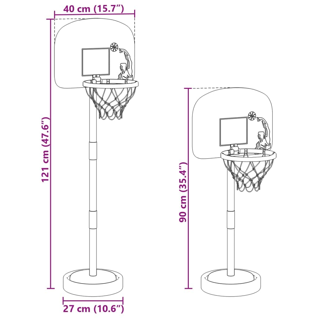 Canestro da basket per bambini con supporto, regolabile in altezza da 90 a 121 cm, con palla e pompa, giocattolo da giardino per interni ed esterni, per ragazzi e ragazze