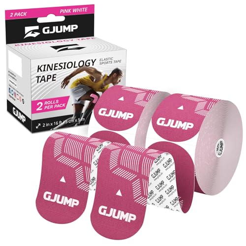 GJUMP Kinesiology Tape, 40 Count Precut Strips 2 Rolls, Original Cotton Elastic Athletic Tape for Muscle Strain Relief & Joint Support, Waterproof & Breathable Sports Tape for Support and Recovery