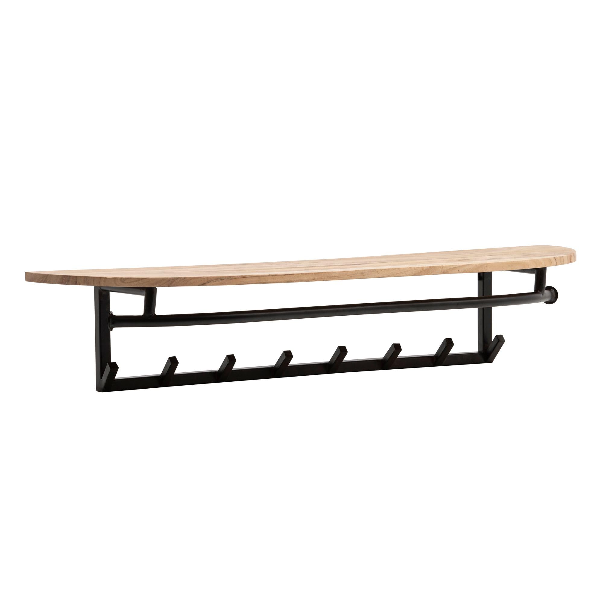 FineBuy Wieszak Ścienny 100x20x30 cm Akacja Masyw z Półką na Kapelusze | panel garderobiany industrialny z haczykami, półka na kapelusze i torby, listwa z haczykami z drewna z naturalną krawędzią