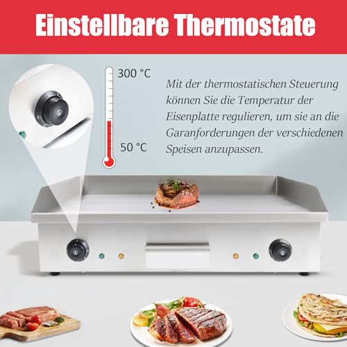 220V 4400W Elektro Grillplatte 50-300 ℃ Elektrogrill Edelstahl-Kochplatte Mit Anti-Splash Fettsammelschale Gastronomie Tischgrill Bräter Griddleplatte Griddle Für Zuhause und draußen BBQ – Bild 5