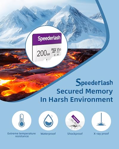 Image of Speederlash 200GB Micro SD Card with Adapter, A1, U3, Read Speed Up to 95MB /s, High Speed Memory Card for Cams, Drones, Smartphone, Tablet