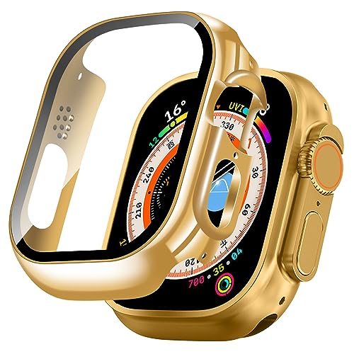 TEMEDO 対応 アップルウォッチ カバー Ultra 3/2/1 Apple Watch ケース PC素材 メッキ加工 Apple Watch カバー ガラスフィルム 一体型 アップルウォッチ ケース 全面保護 高耐久 高透過率 装着簡?(49mm,光