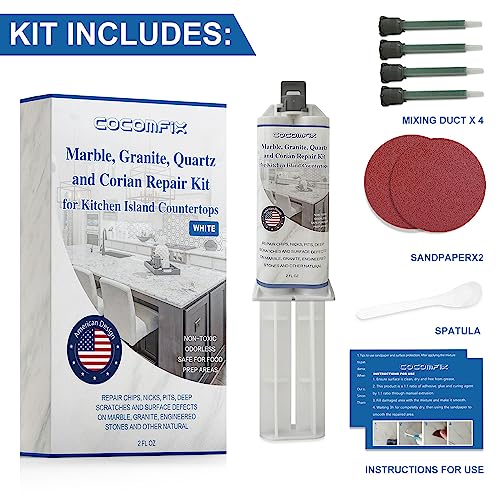 Quartz Countertop Chip Repair Kit. Marble And Granite Repair Kit.(White) - Quickly Repair Countertop Chips And Cracks. For Quartz, Granite, Marble Porcelain And Other Natural Stone Surfaces. #TOP1