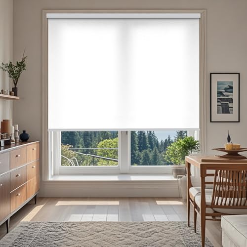 ZSHINE Motorized Roller Shades Rechargeable Motor Sunshine About 20% Light Filtering Fabric Customized Size (23-95") for Windows, Home, Office, Hotel, Club, Restaurant (Solid Color)