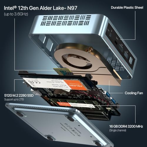 Image of PELADN Mini PC, N97(up to 3.4GHz),16GB DDR4 /512GB SSD,Type-C /Dual HDMI 4K /60Hz Triple-Display USB3.2 /BT4.2 /WiFi5 Mini Computers for Home Office
