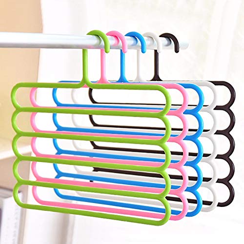 INOVERA 5 Layer Pants Clothes Hanger Wardrobe Storage Organizer Rack (Set of 5), 31.5l x 1b x 32.5h cm (Assorted Colour)