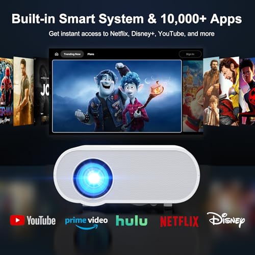 Image of 1500 ANSI Smart Projector, HOMPOW 4K Projector with WiFi and Bluetooth, Mini Projector, Built-in Streaming System, Projector with Apps, Outdoor Projector, Home Projector for iOS /Android