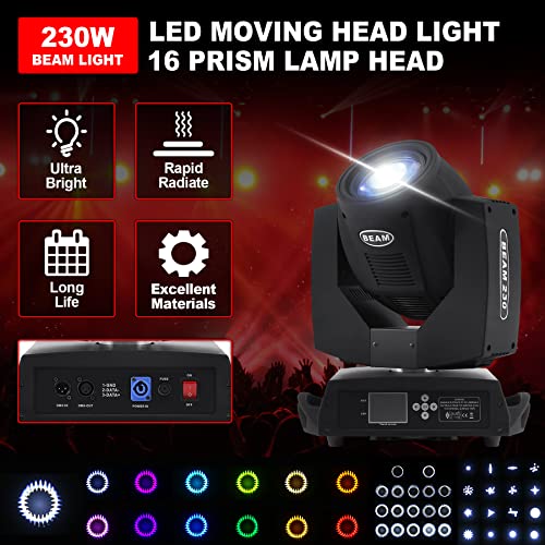 Try-Yean 2 Pack 230W Moving Head Beam Light 16Ch 16 Prism Moving Stage Lights With Lcd Display 12 Color 14 Gobo Patterns Dmx512 Dj Light Rotating Stage Lights For Weeding Party Club Music Shows #TOP1