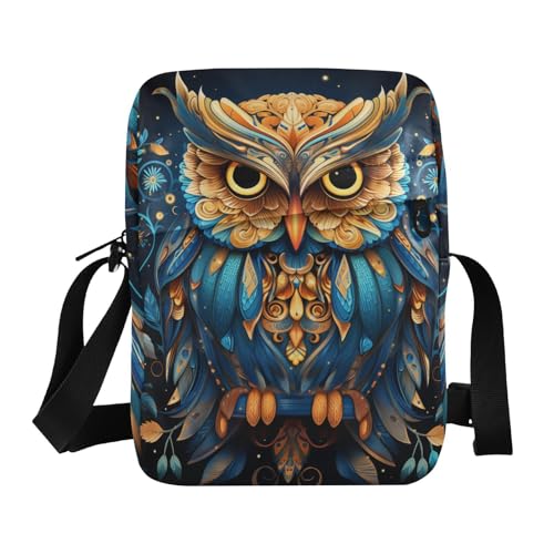 messenger bag crossbody Small Crossbody Bags For Women Purse For Teens Adjustable Strap for business business- The Bohemian Owl Black