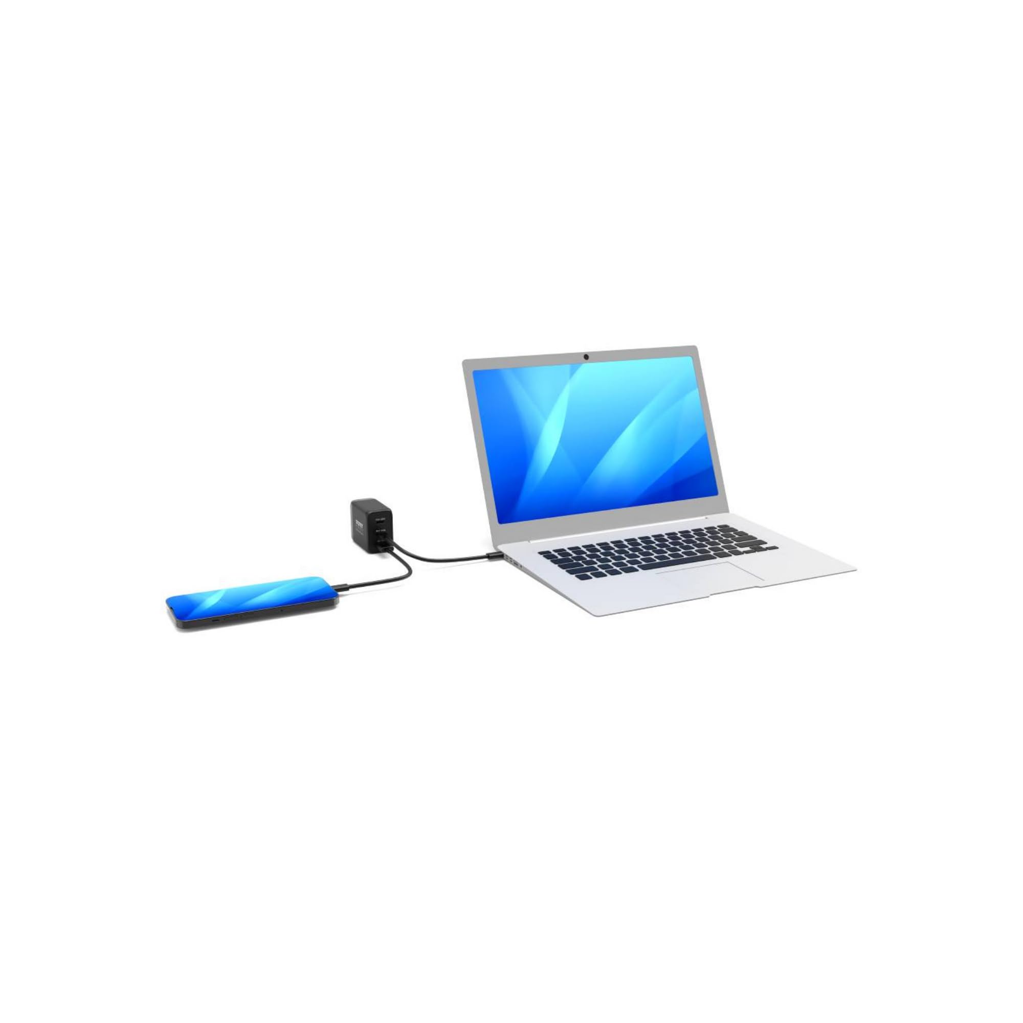 Port Connect Chargeur Mural gan USB-c Power Delivery™ & USB-a Quick Charge 65w avec câble Type c 2 mètres Noir Prise EU