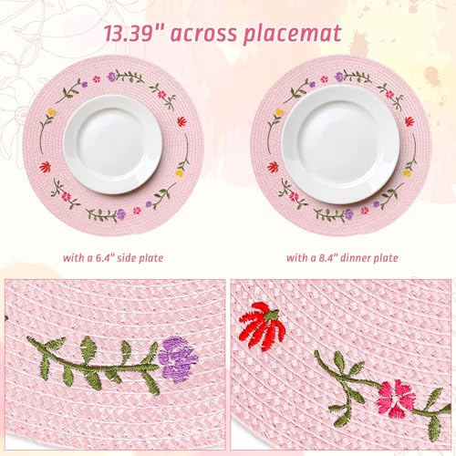Sets de table ronds brodés fleurs roses pour protéger et sublimer votre table - 3