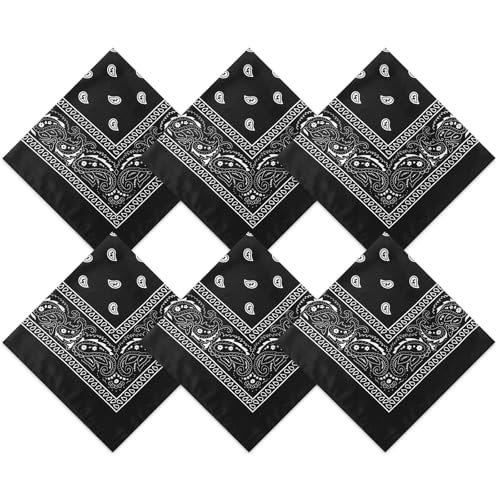 Blulu 6 pañuelos de vaquero de color neón para hombres y mujeres, pañuelos surtidos con patrón de cachemira, 22 x 22 pulgadas, bufandas para niños, Negro -, M